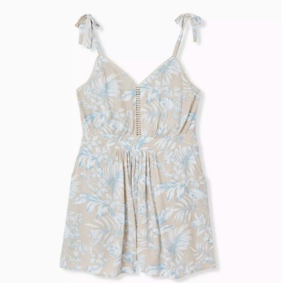 Torrid Beige & Blue Floral Crinkled Gauze Romper Size 5X Tropical Beach Vacation - Picture 1 of 14